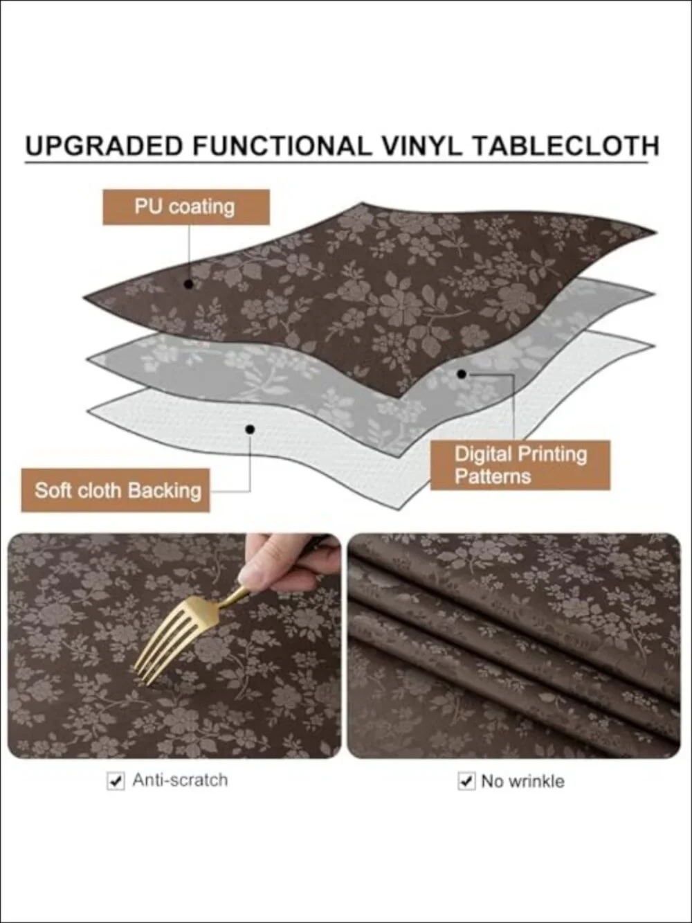 Waterproof Heavy Duty Vinyl Tablecloth 60x84 Rectangular Floral